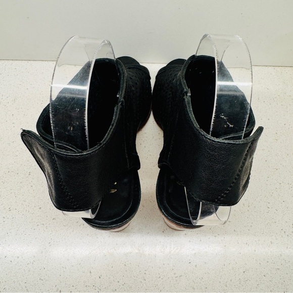 Mimosa Black Genuine Soft Leather Shoes Peep Toe Stacked Heel Sandals Sz 37 - Picture 9 of 15